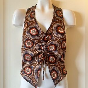 Cider Floral Boho Front Ruched Side Zip Halter Style Top / Shirt.